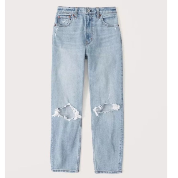 Abercrombie & Fitch Denim - Abercrombie Curve Love Mom High Rise Distressed Jeans 27 Short Light Wash